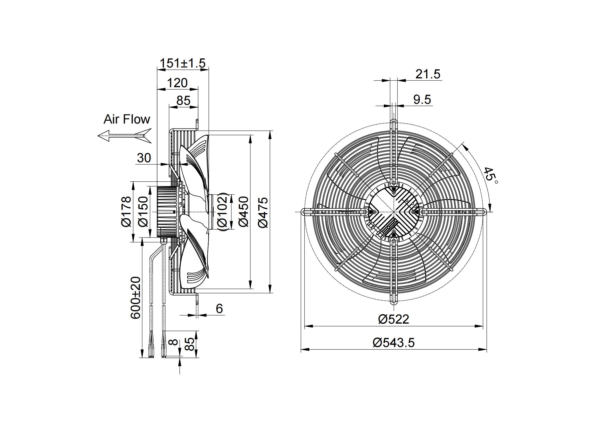 Energieeffizienter 450-mm-EC-Axialventilator