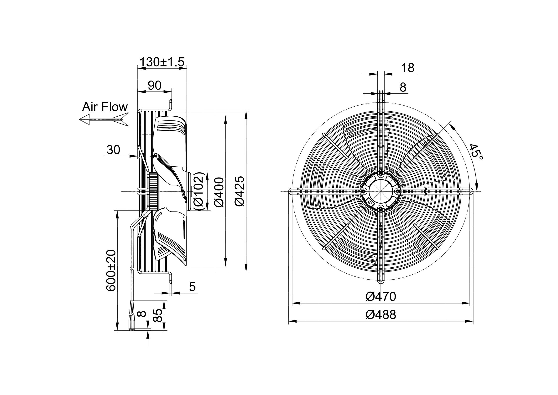 Energieeffizienter 400-mm-Gleichstrom-Axiallüfter