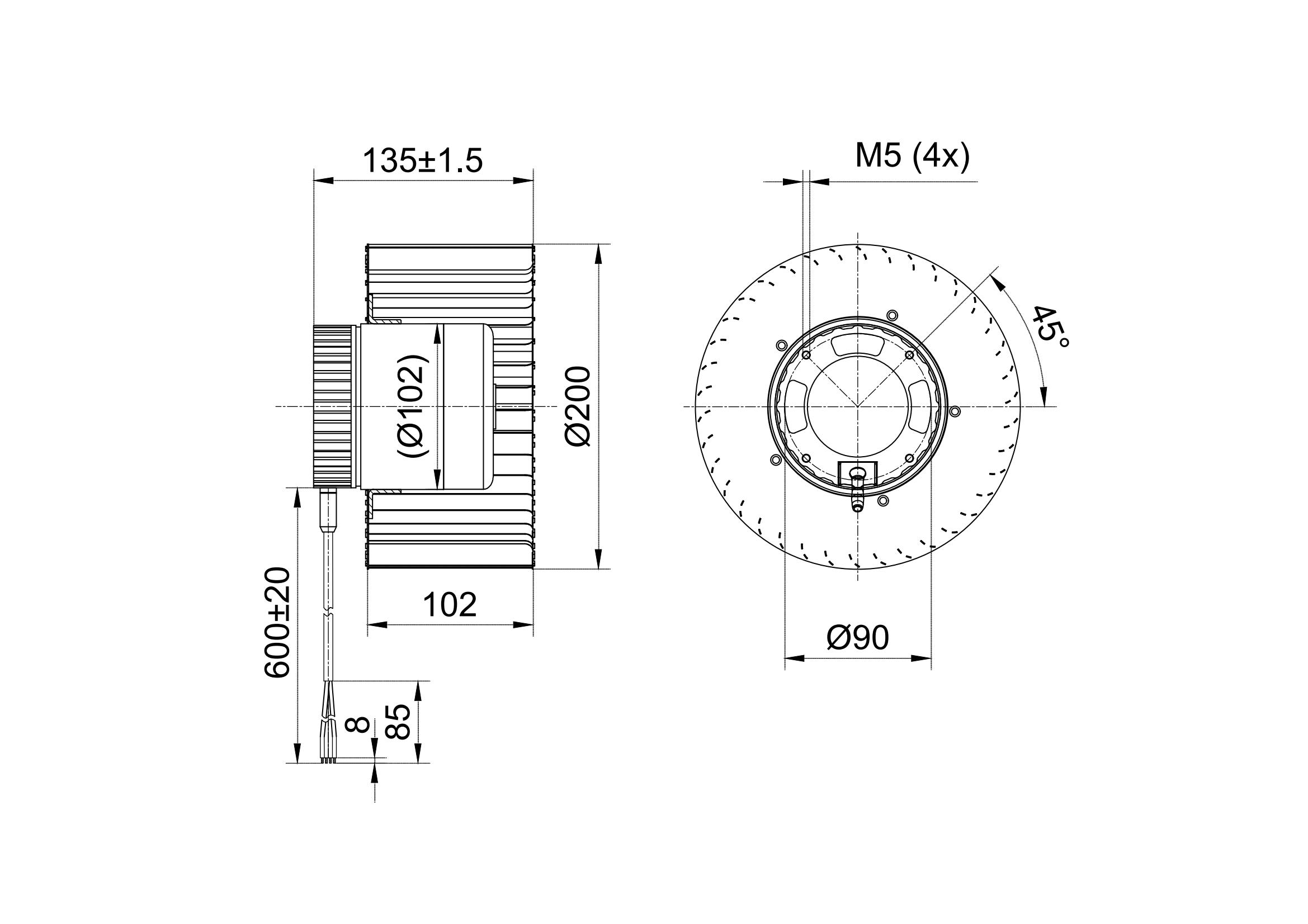 200 mm Vorwärts-Radialgebläse ohne Spiralgehäuse