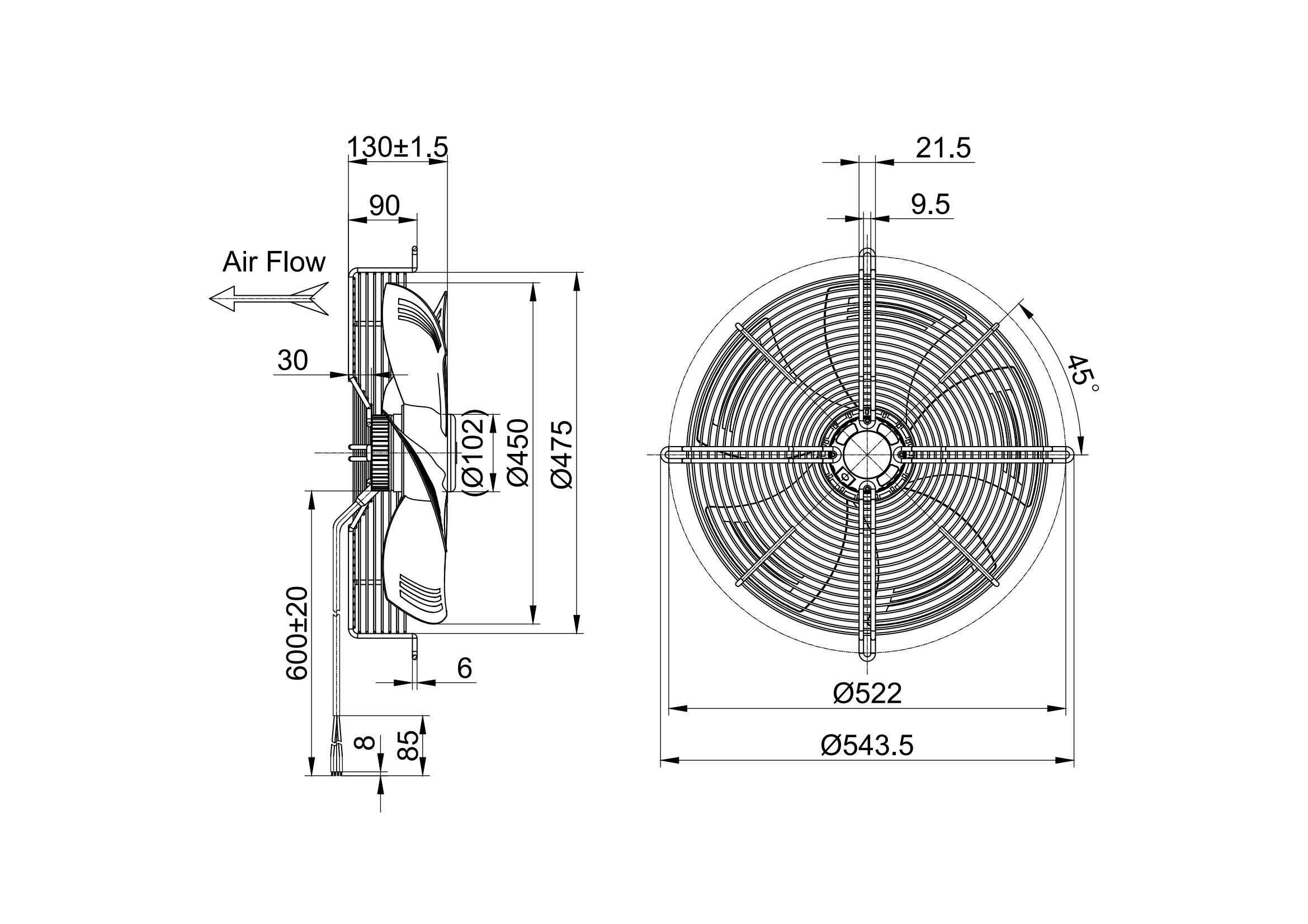 Energieeffizienter 450-mm-Gleichstrom-Axiallüfter