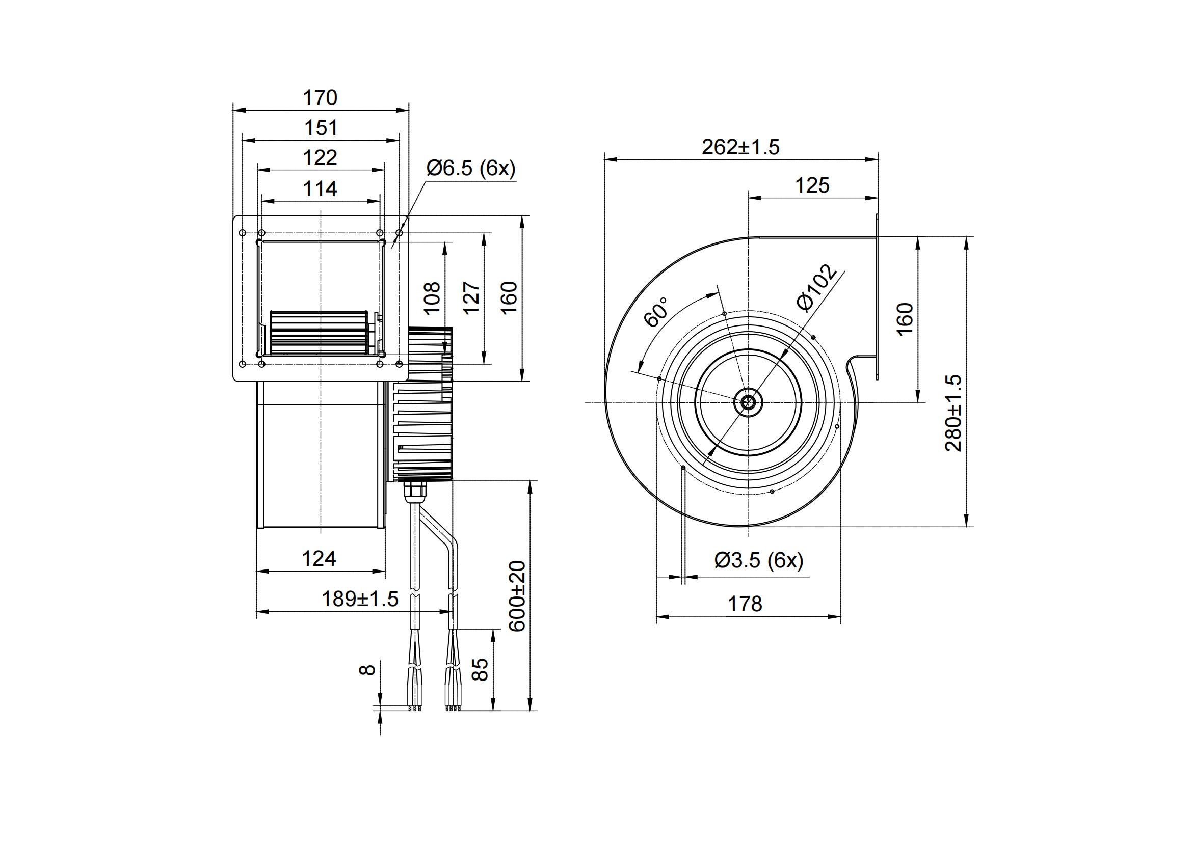 Ec 180-mm-Radialventilatoren mit Einzeleinlass und Spiralgehäuse