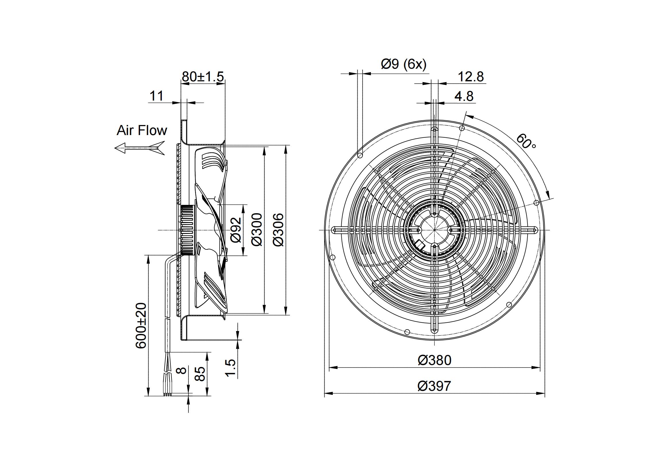 Energieeffizienter 300-mm-Gleichstrom-Axiallüfter